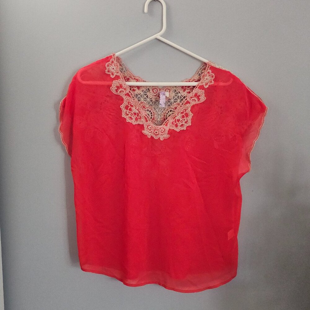 Alya Coral Sheer Top with Embroidered Back